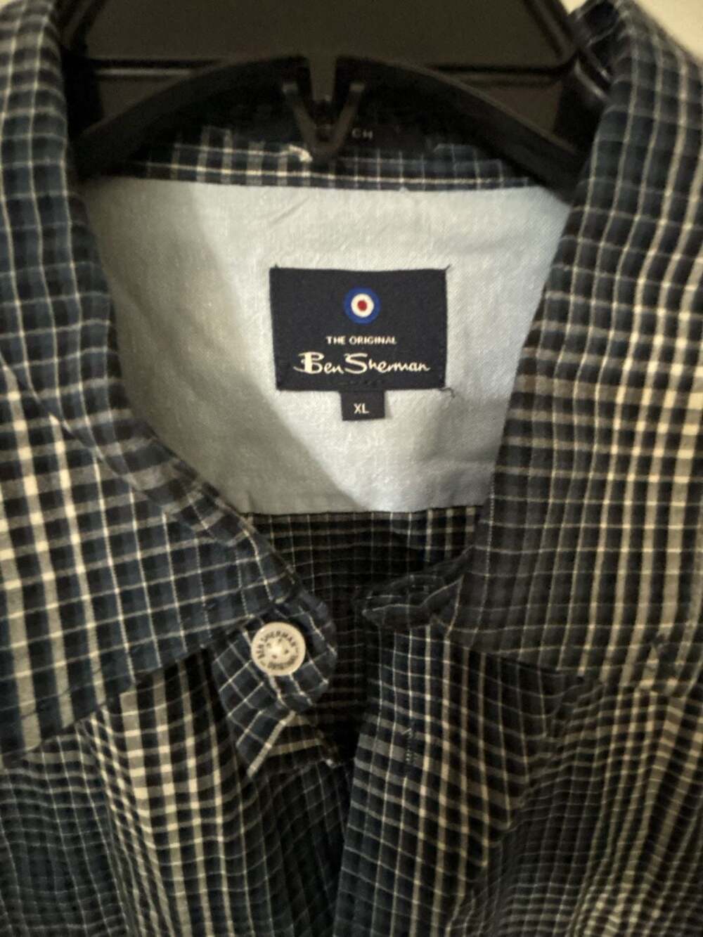 Ben Sherman Navy Blue Plaid Long Sleeve Button Down Shirt, Size XL